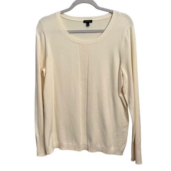 Talbots Womens Cream Long-Sleeve Sweater Sz L 58% Cotton 25% Modal Soft Knit Top - Picture 5 of 12